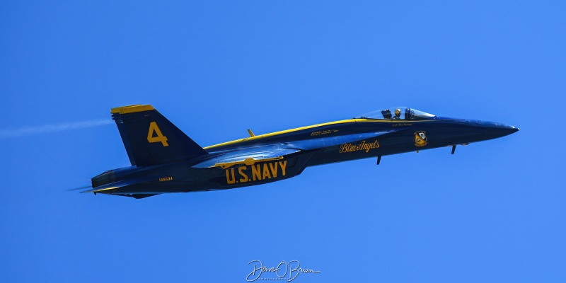 BLUE ANGEL 4
165534 / F/A-18E	
Blue Angels / NAS Pensacola, FL
9/4/25
Keywords: Military Aviation, KPSM, Pease, Portsmouth Air Show 2025, Blue Angels, F/A-18E