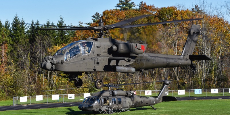 Army Helo's at Dover NH HS for JROTC
06-07027 / AH-64D	
6-6th CAV / Fort Drum
11/2/23
Keywords: Military Aviation, Dover High School, AH-64 Apache
