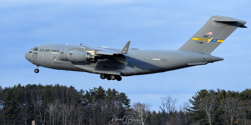 REACH150 landing RW34
C-17A / 07-7188	
437th AW / Charleston
3/28/23
Keywords: Military Aviation, KPSM, Pease, Portsmouth Airport, C-17, 437th AW
