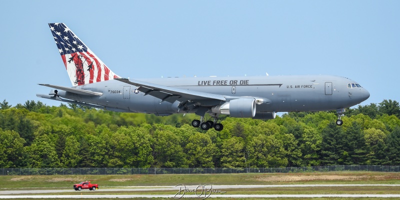 SABRE46 (Peggy) returning home landing RW16
KC-46A / 17-46034	
157th ARW / Pease ANGB
5/24/23
Keywords: Military Aviation, KPSM, Pease, Portsmouth Airport, KC-46A Pegasus, 157th ARW