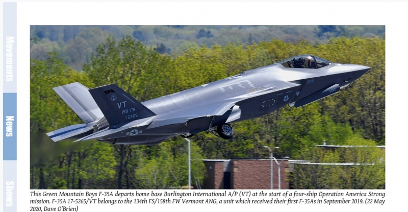 Scramble Magazine June edition 2020
F-35 from the 158th FW of the VT Air National Guard
Keywords: 158th FW, VT ANG, F-35, BurlingtonVt,