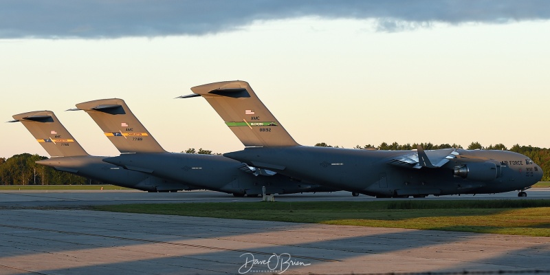 C-17's all lined up
REACH853	C-17A	07-7185	437th AW	Charleston
REACH852	C-17A	07-7189	437th AW	Charleston
REACH653	C-17A	08-8192	62nd AW	McChord
9/25/21
Keywords: Military Aviation, PSM, Pease, Portsmouth Airport, C-17 Globemaster,