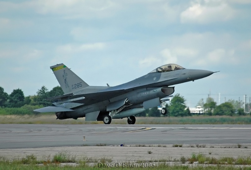 VT F-16 lands for display on ramp
