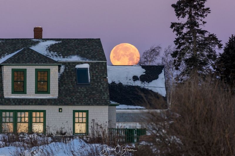 Full moon sets over a house near Rye Harbor 1/2/18
