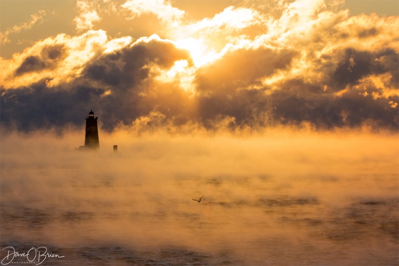 Sea Smoke at Whaleback Lighthouse 12/28/17
Sea Smoke happens on the ocean when the air temperature is colder than the water. This usually only happens when the temps get close to zero F or below zero. 
