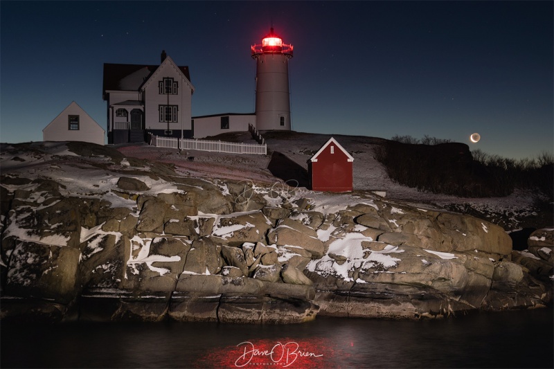 Nubble Lighthouse 
Nubble Lighthouse and a crescent moon
1/22/2020
