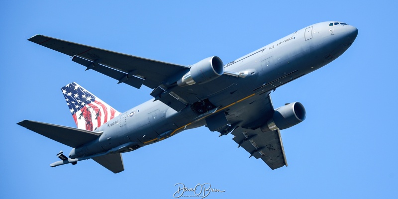 FISCHER23 working the pattern before being he flyover for the Fischer Cats AA baseball game
KC-46A / 17-46034	
157th ARW / Pease ANGB
6/2/23
Keywords: Military Aviation, KPSM, Pease, Portsmouth Airport, KC-46A Pegasus, 157th ARW