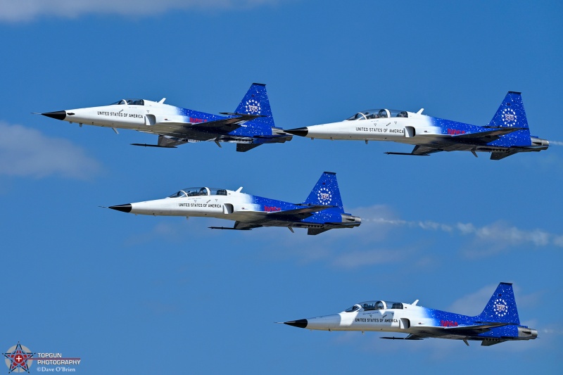 GHOST Flight Z62  
N698TA / Doug "Tut" Demko
N593EM / Jared "Rook" Isaacman
N591EM / Jerry "Jive" Kerby
N592EM / Sean "Stroker" Gustafson
7/23/26
Keywords: Military Aviation, KOSH, Oshkosh, EAA Air Adventure, Air Show, F-5E, NASA