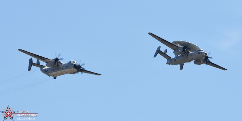 Friday Static Arrival Greyhawk 31 Flight
E-2 Hawkeye and a C-2 Greyhound in the overhead break 
