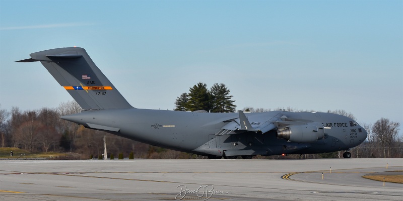 REACH555
07-7187 / C-17A	
437th AW / JB Charleston, SC
3/28/25
Keywords: Military Aviation, KPSM, Pease, Portsmouth Airport, C-17A, 437th AW