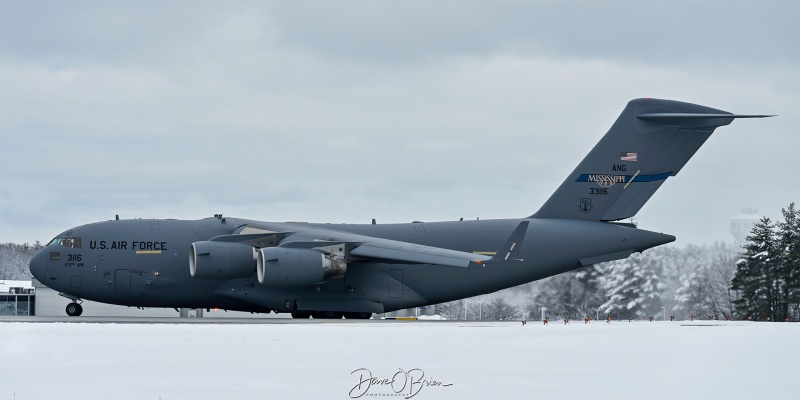 REACH579
03-3116 / C-17A	
183rd AS / Thompson Field ANGB, MS
2/21/26
Keywords: Military Aviation, KPSM, Pease, Portsmouth Airport, C-17, 183rd AS