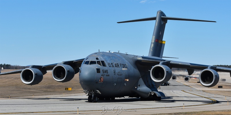 05-5145 / C-17A	
729th AS / March ARB, CA
3/28/25
Keywords: Military Aviation, KPSM, Pease, Portsmouth Airport, C-17A, 729th AS