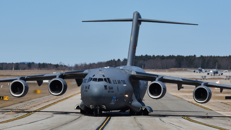 REACH834
05-5144 / C-17A	
729th AS / March ARB, CA
3/28/25
Keywords: Military Aviation, KPSM, Pease, Portsmouth Airport, C-17A, 729th AS
