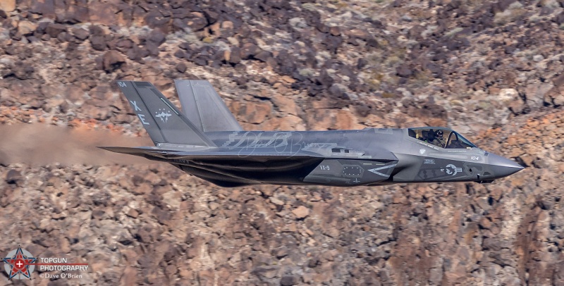 F-35C / VX-9 Vampires - XE-105 / 168842
VAMPIRE 12, buzzes just over the canyon.
Keywords: Star Wars Canyon, Low Level, Jedi Transition, Edwards AFB, Panamint Springs, Death Valley, USAF, US Navy, US Marines, F-35C