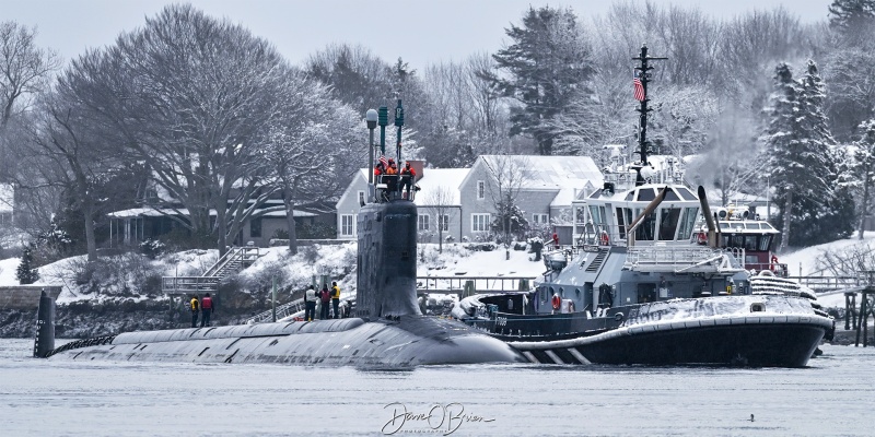 USS New Mexico 
SSN-779 Virginia Class Block II
Agamenticus Navy Tug
Piscataqua River, NH/ME border
2/21/26
Keywords: New Hampshire, Maine, Piscataqua River, US Navy Submarine, US Navy Tug