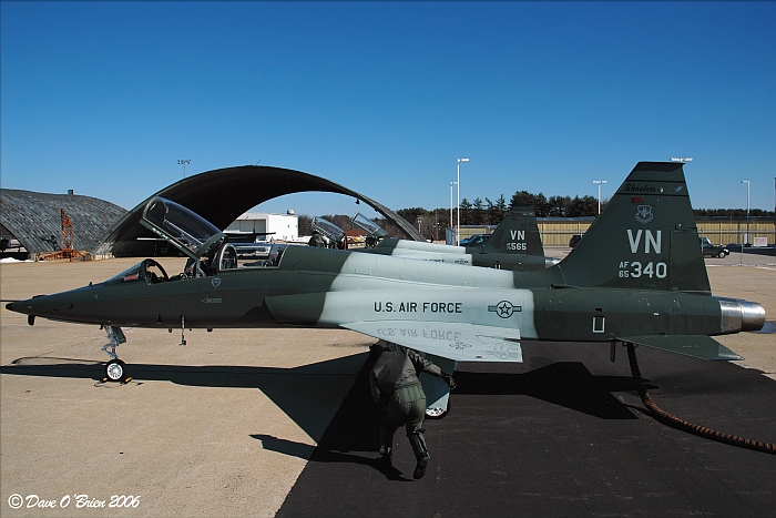 Single IP giving his aircraft the walk around
T-38A / 65-10340	
25th FTS / Vance
2/20/06
Keywords: Military Aviation, KPSM, Pease, Portsmouth Airport, Jets, T-38A, 25th FTS